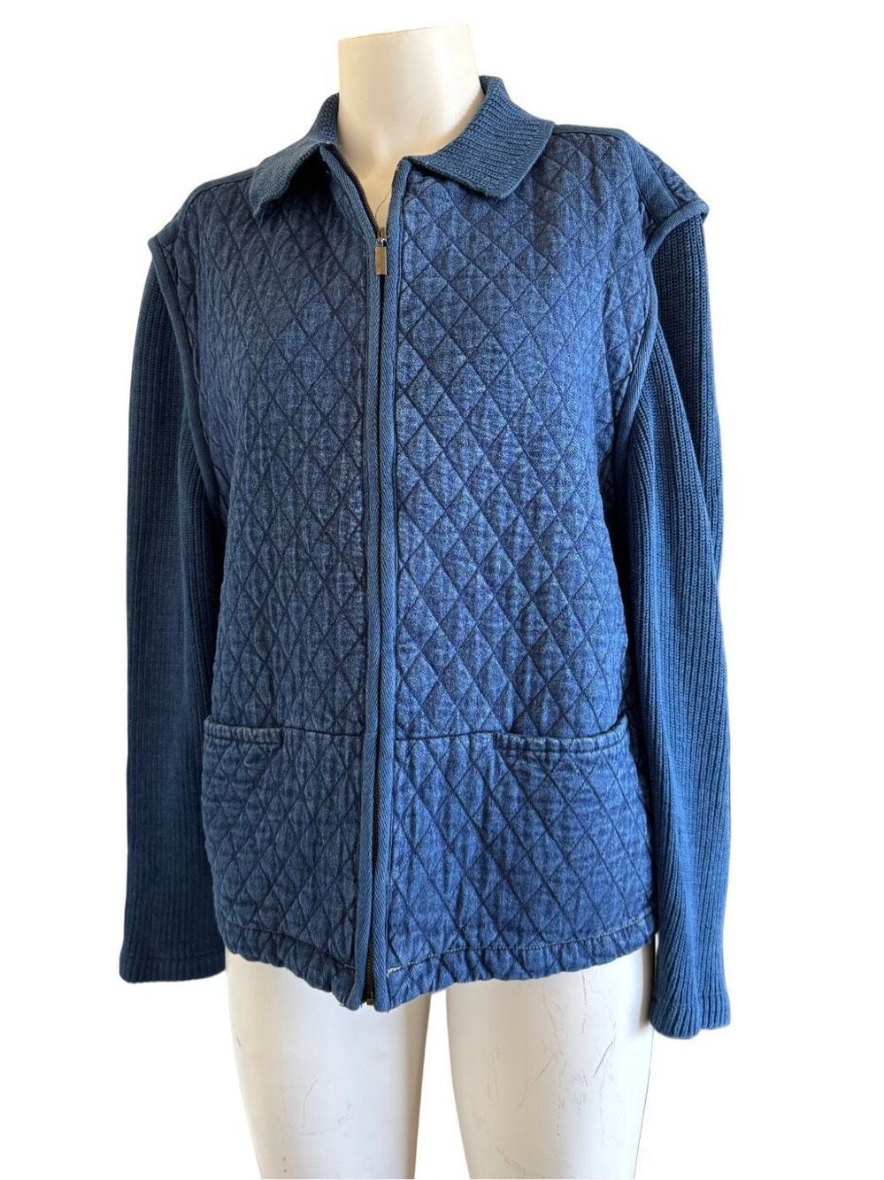 Blast women’s L 90s blue quilted zip up coat quilted diamond patch cotton